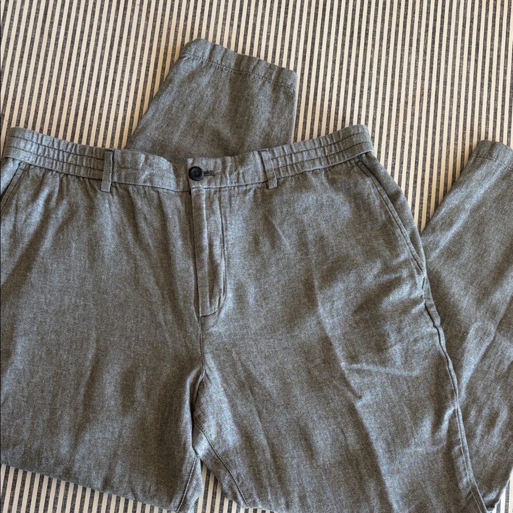 36x32 Men's green/grey Casual linen Drawstring Pants